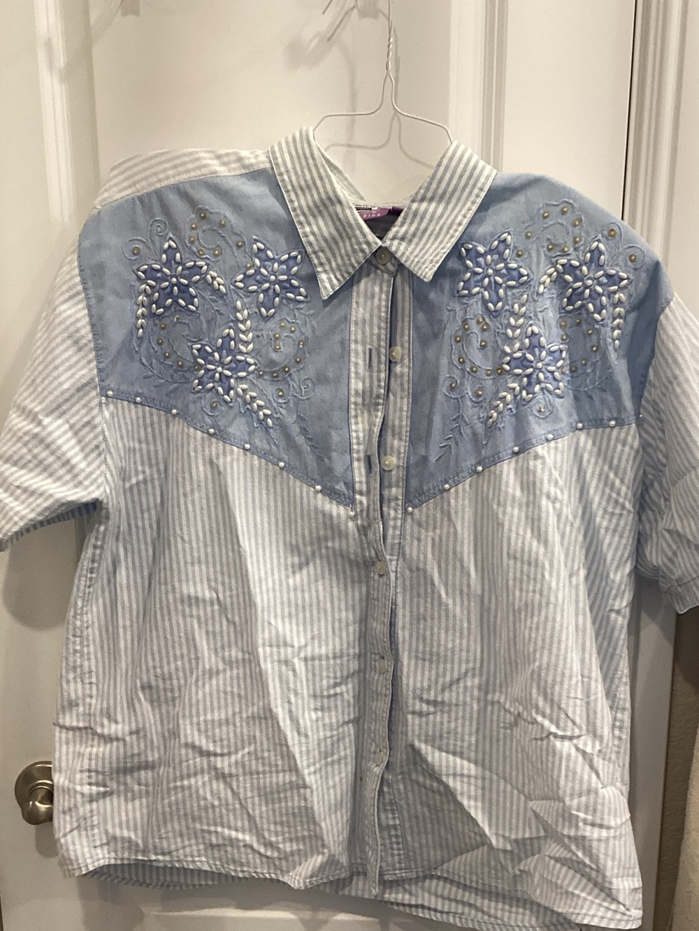 Premier Light Blue Striped Button-Down Shirt with Embroidered Yoke